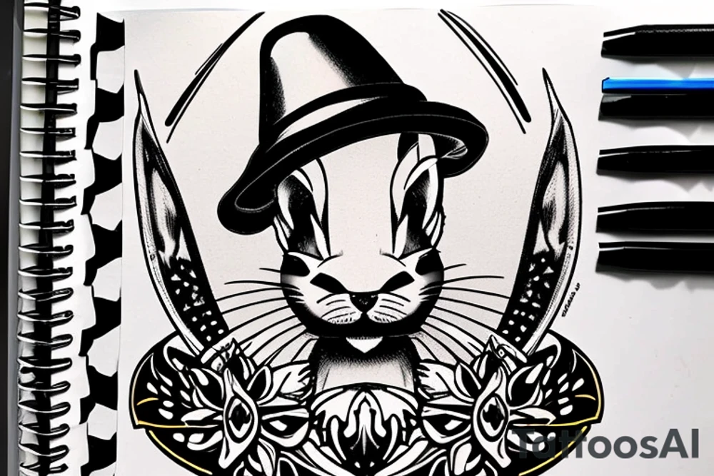 a funny bunny with a hat tattoo idea