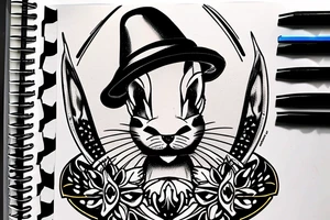 a funny bunny with a hat tattoo idea