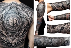 Full Arm sleeve, black, gray, silver, red, royal blue tattoo idea