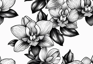 Cymbidum orchid with roses on each side tattoo idea