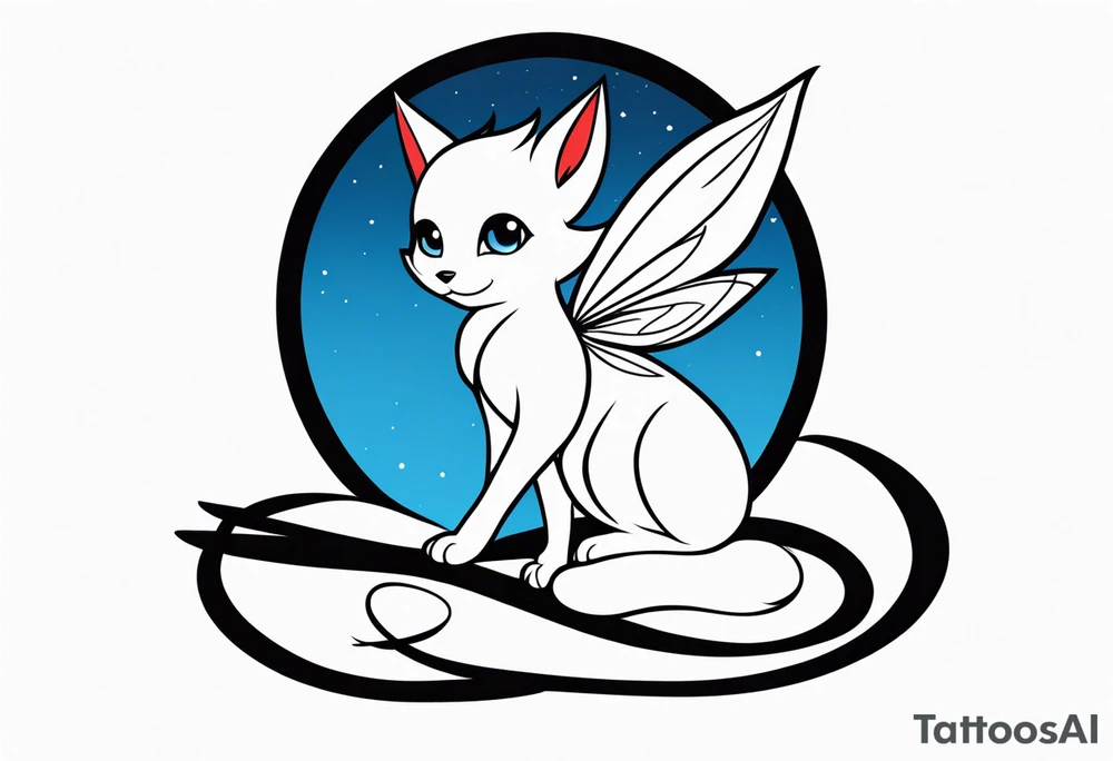 A fairy with a tail inspired by the logo of the show called Fairy Tail in a fetal position leaning in tattoo idea