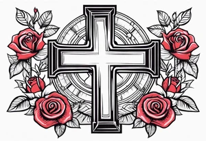 Cross with roses and bible verse tattoo idea