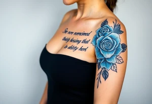 blue roses with the quote She overcame everything that tried to destroy her tattoo idea
