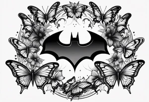 Batman symbol with butterflies dragonballs all around it for a forearm tattoo tattoo idea