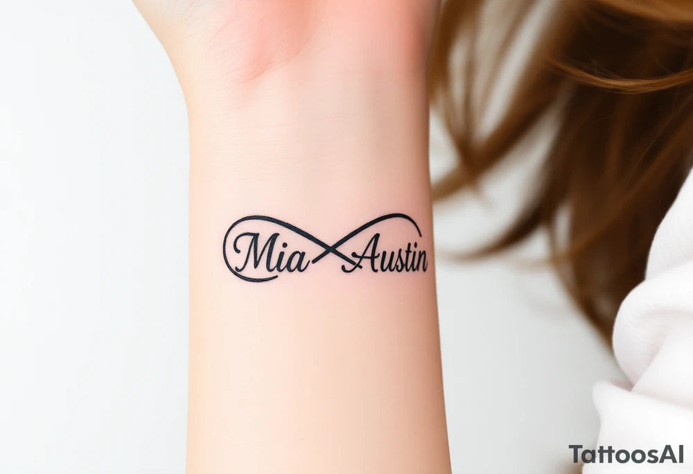 Infinity symbol with the name's Mia and Austin tattoo idea