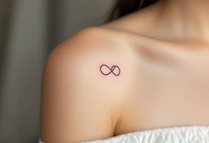A fine-line infinity symbol with one loop shaped like a soft pink heart, symbolizing lasting affection. tattoo idea
