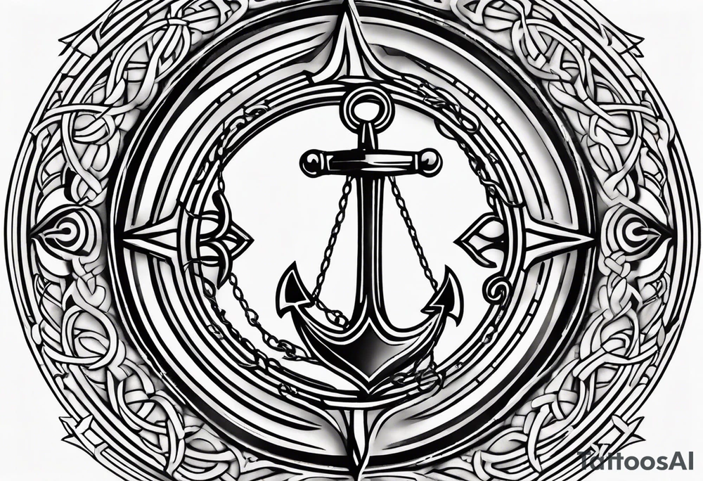 Celtic styling, anchor, compass, bass clef note, treble clef note, dog paw print, half sleeve, forearm tattoo idea