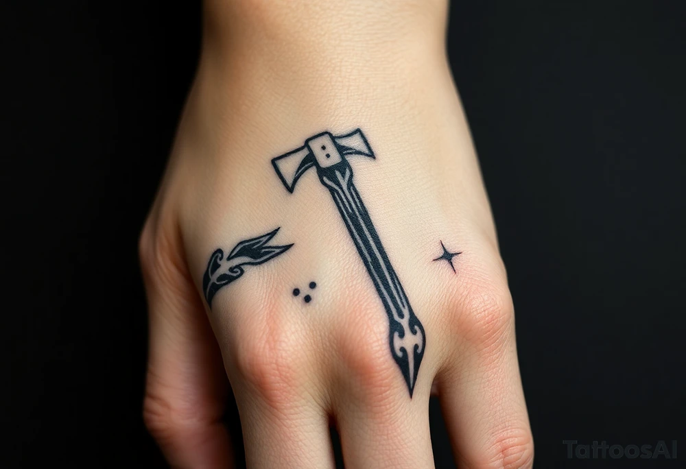 Prussian whole hand blacked out with axe tattoo idea
