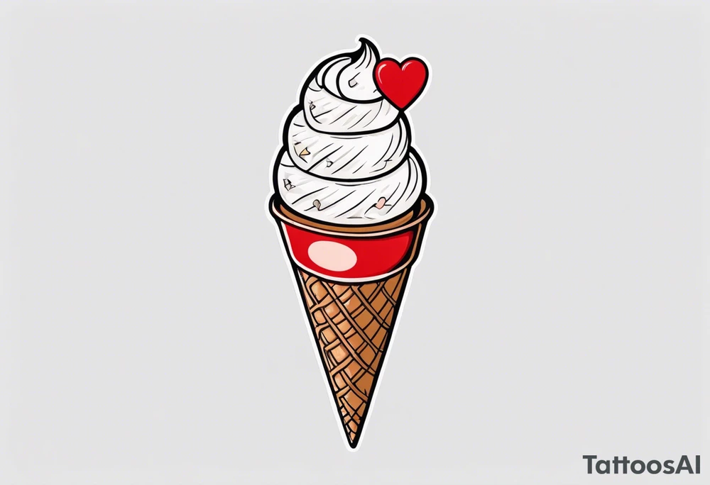 small one scoop ice cream cone with small red heart on it somewhere with unicorn tattoo idea