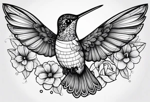 humming bird with flowers and butterflies forearm tattoo idea