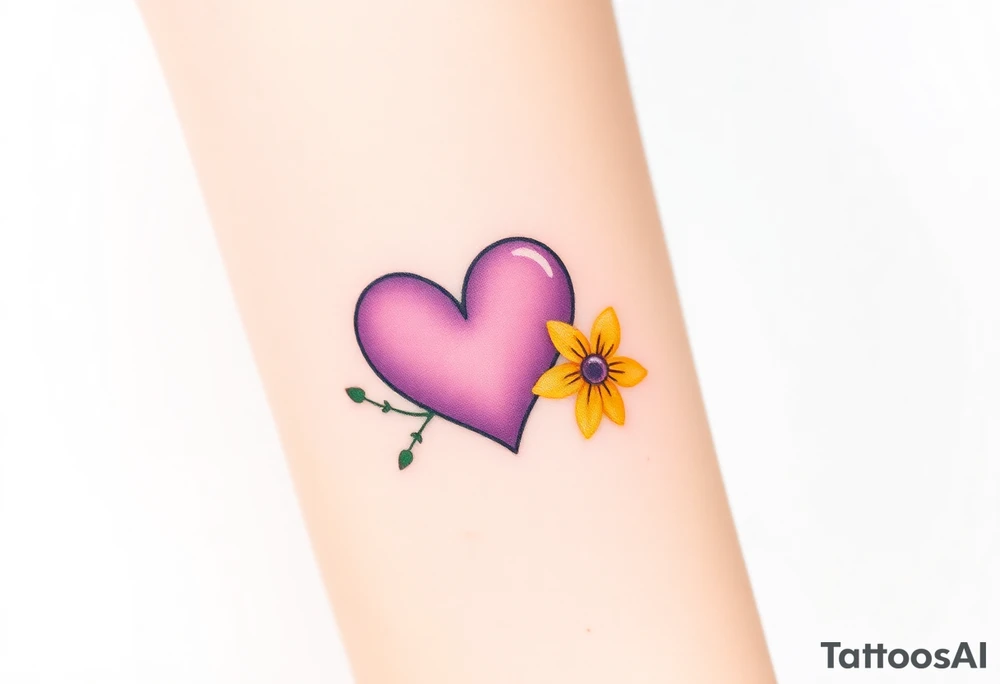 simple with Purple Hearts with yellow daisy. tattoo idea