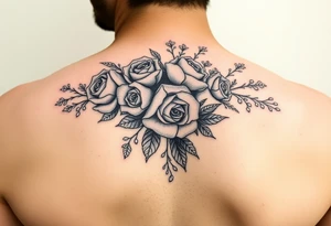 vintage bouquet of wild roses and meadow flowers with morning dew tattoo idea