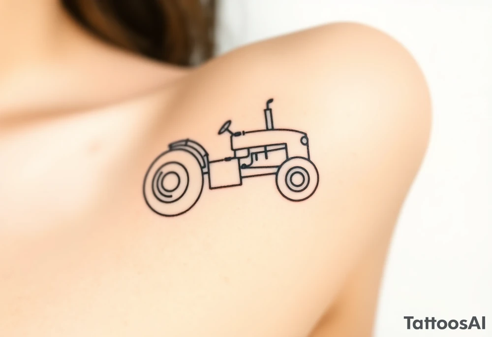 A simple black line-art tractor outline, forming a continuous, elegant shape tattoo idea