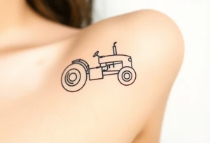 A simple black line-art tractor outline, forming a continuous, elegant shape tattoo idea