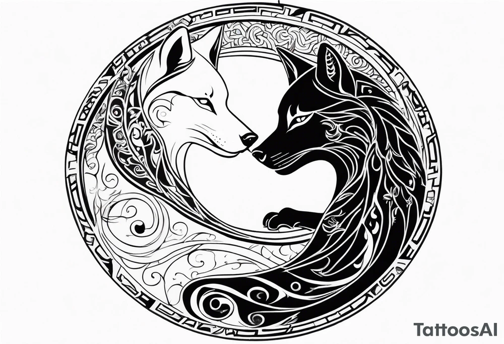 Wolf and cat yinyang tattoo idea
