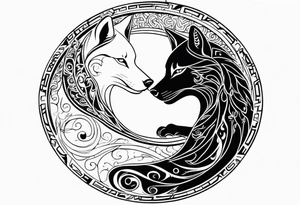 Wolf and cat yinyang tattoo idea