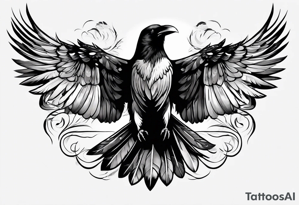 Crow flying facing front with wings wife open tattoo idea