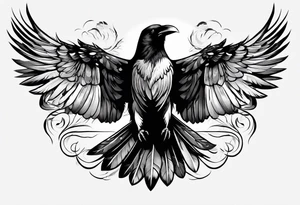 Crow flying facing front with wings wife open tattoo idea