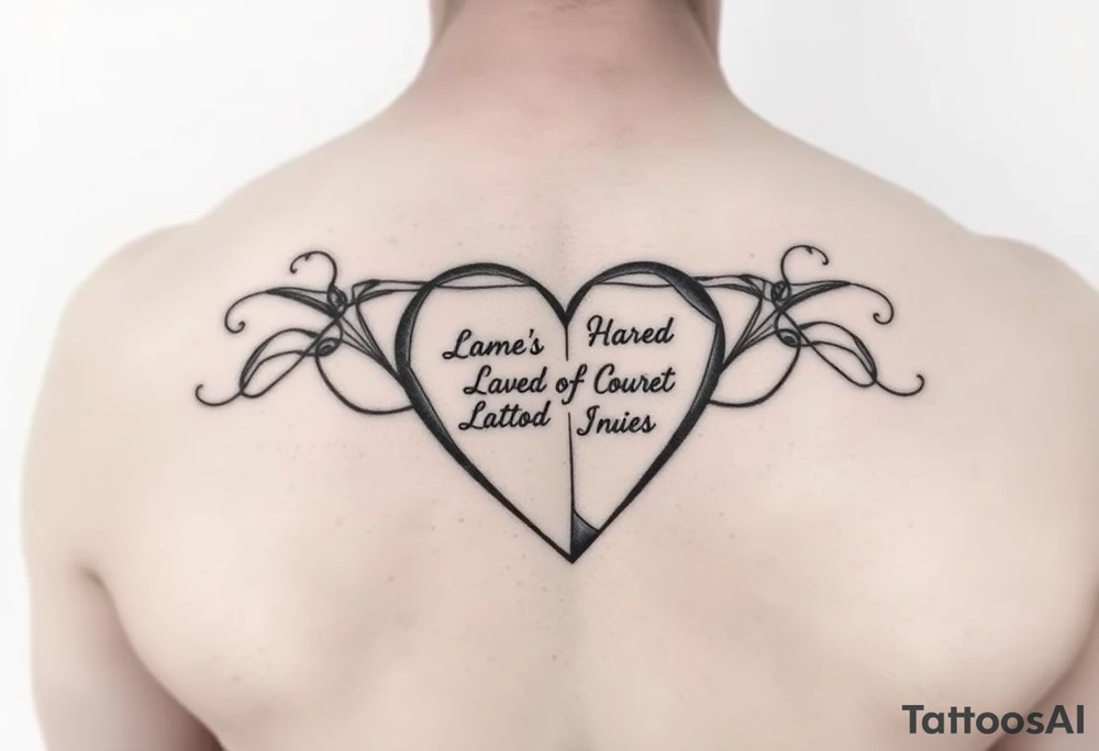I want a tattoo for over my heart that symbolizes the fact that I have a stent in how important my wife and two kids are to me. I want the geometric design to resemble a stent with the names of my two daughters and wife Tying in together to wrap around my heart tattoo idea