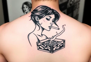 The Sunbeam girl smoking a cigarette ashing in a ashtray tattoo idea