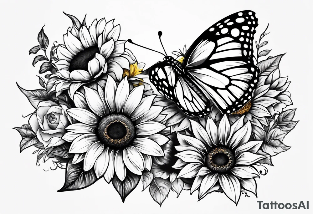 Butterflies and sunflower tattoo idea