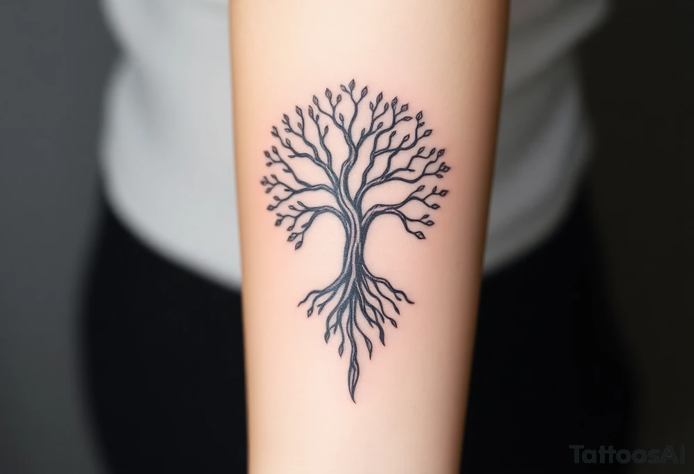 mystical tree of life with cosmic roots and celestial branches tattoo idea