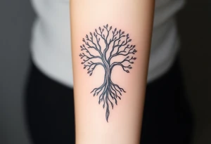 mystical tree of life with cosmic roots and celestial branches tattoo idea