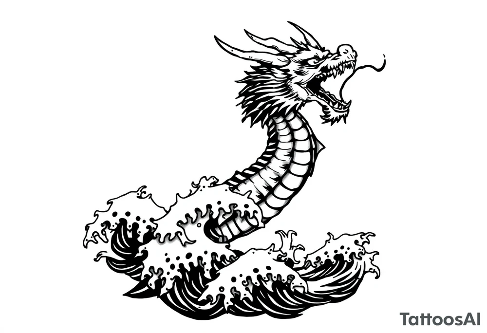 dragon with sea waves tattoo idea