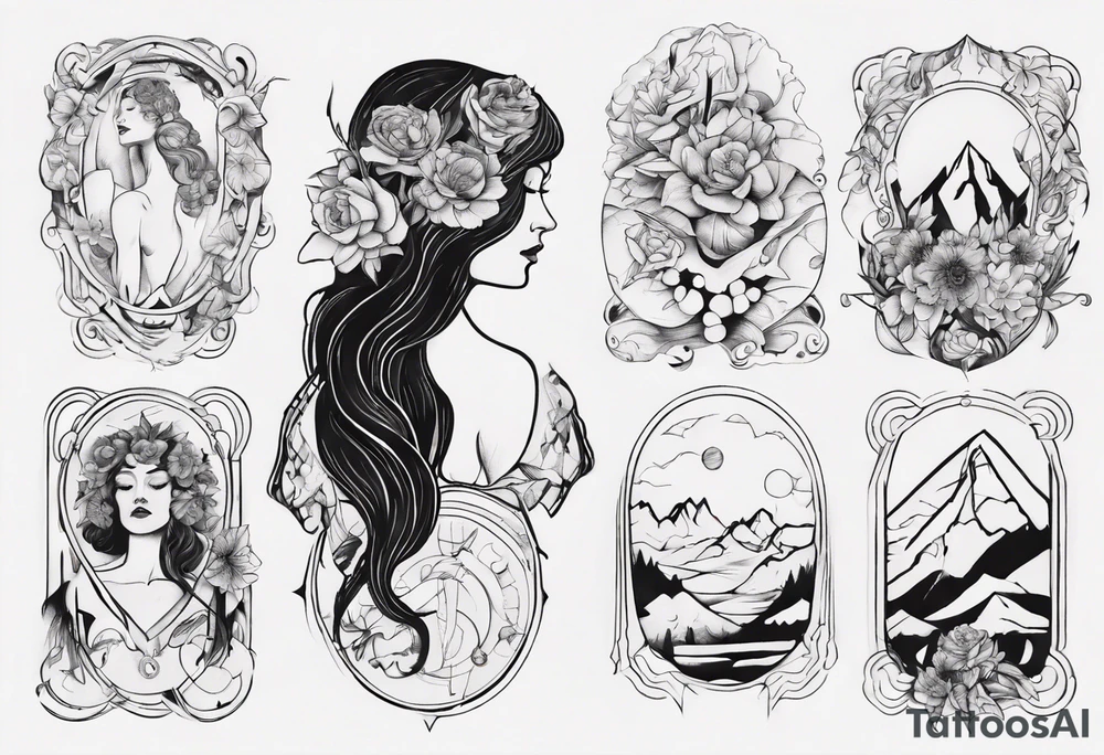 Persephone with mountains tattoo idea