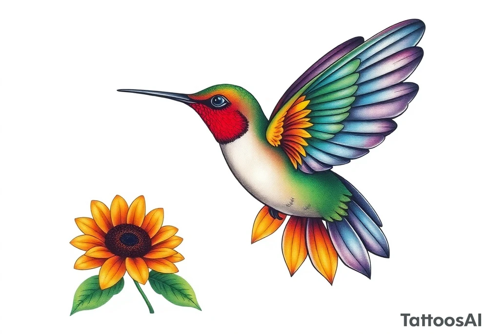 Hummingbird near a sunflower tattoo idea