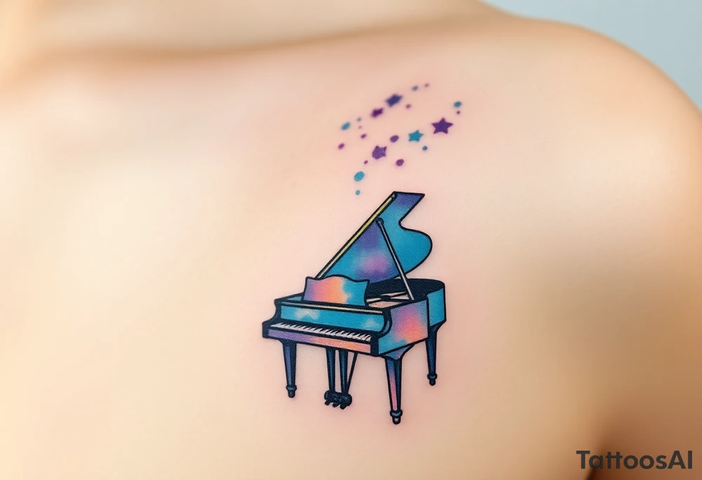 dreamy piano under the stars tattoo idea