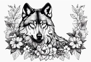 Wolf with flowers tattoo idea