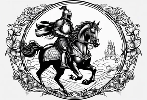 a knight engraving stamp style tattoo idea