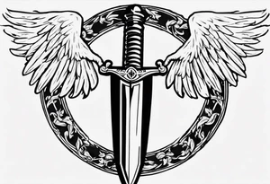 number 13 centered in a laurel leaf wreath and a sword going through the center of the wreath.  Male angel 13 tattoo idea