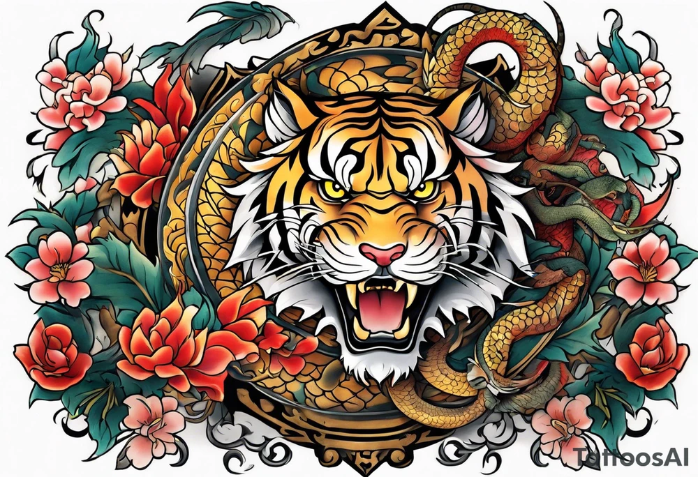 tiger and dragon neotraditional tattoo idea