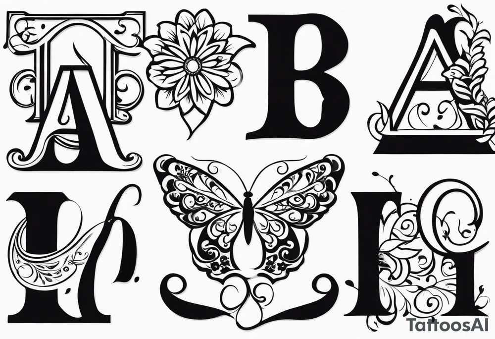 Use the following letter combinations in a decorative tatoo design: CM, AL, ER, and EG tattoo idea