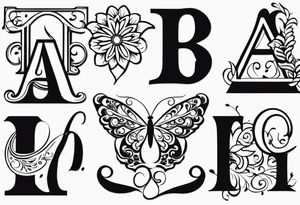 Use the following letter combinations in a decorative tatoo design: CM, AL, ER, and EG tattoo idea