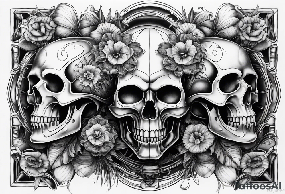 H.R. Giger mean skulls, water flow shapes, geometric shapes, flowers tattoo idea