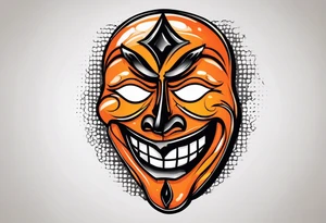 Crying mask that is orange and black tattoo idea