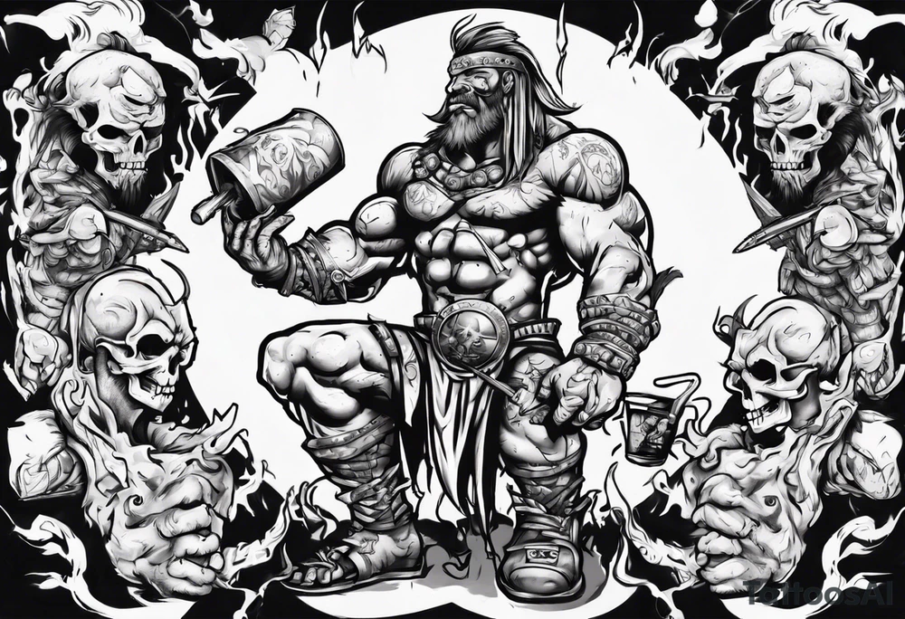 Savage warrior feeding the weak with the world on his shoulders tattoo idea