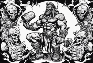 Savage warrior feeding the weak with the world on his shoulders tattoo idea