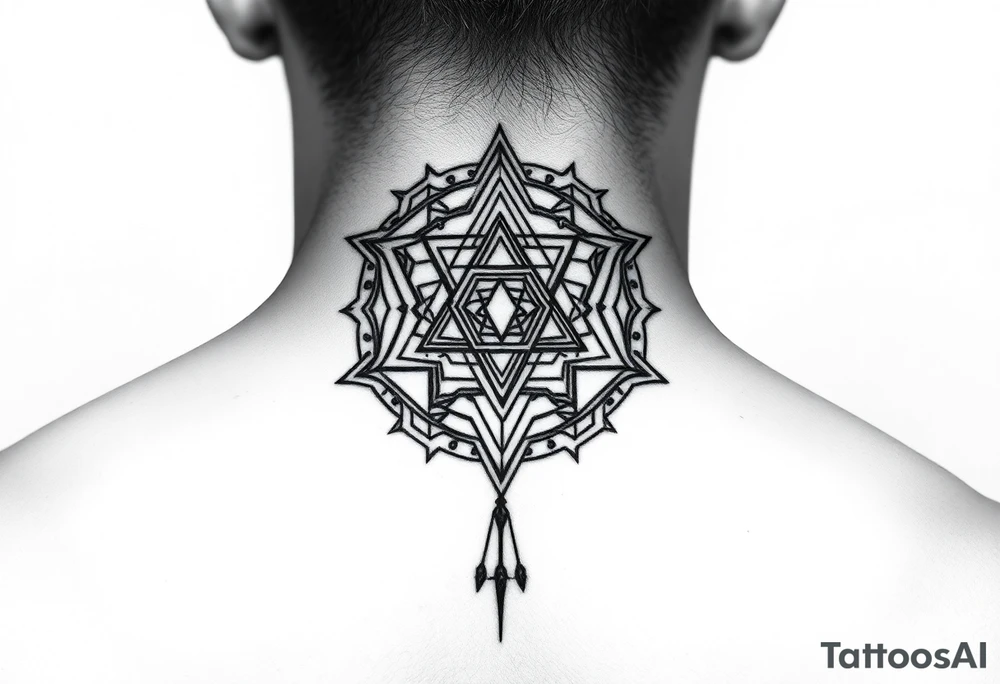 wide sacred geometry throat tattoo with multiple layers tattoo idea