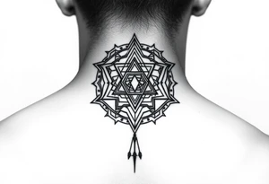 wide sacred geometry throat tattoo with multiple layers tattoo idea