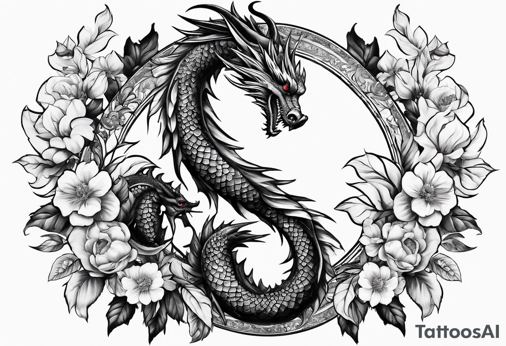 Drache mit Kirschblüten fliegt nach unten tattoo idea
