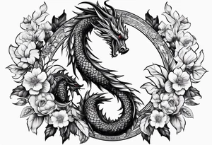 Drache mit Kirschblüten fliegt nach unten tattoo idea