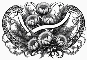 three thistles, Celtic knots, and the words "always remember there is nothing worth sharing like the love that let us share our names" tattoo idea