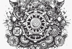 Nuts and bolts and gears and cogs on thigh tattoo idea