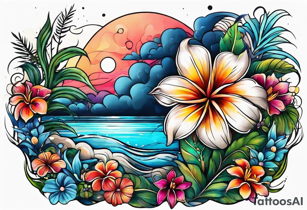 sea, night, flower, republic dominicana tattoo idea