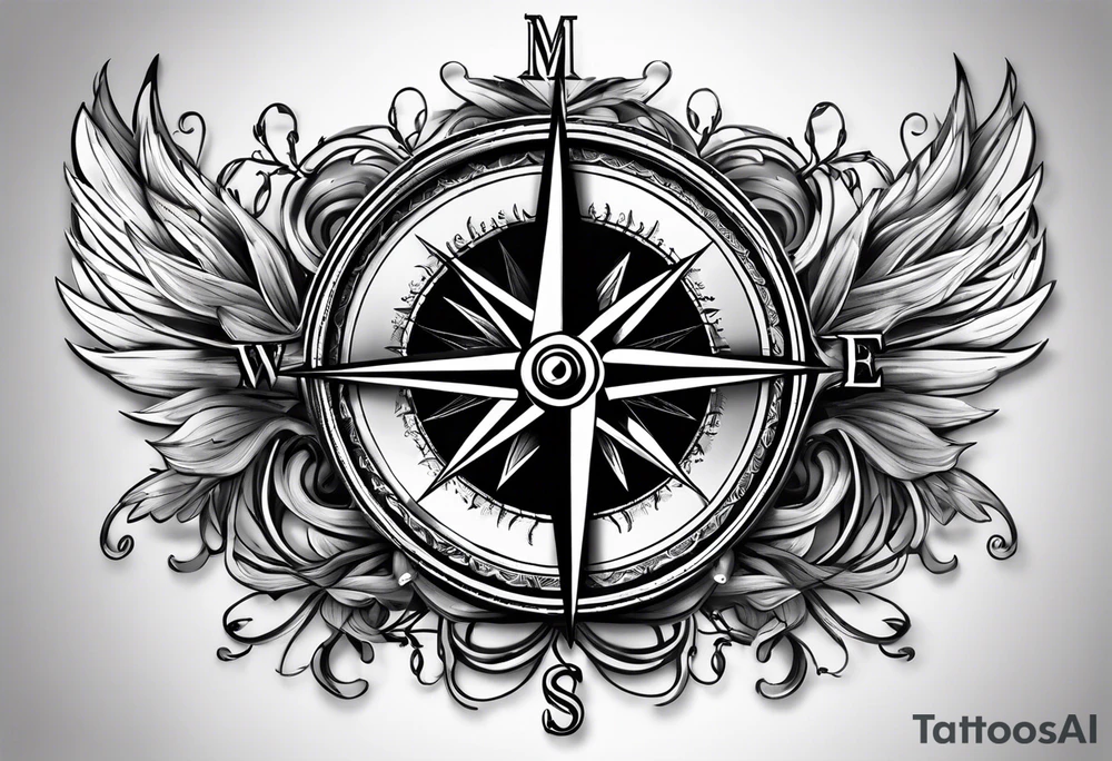3D Compass with long vines tattoo idea
