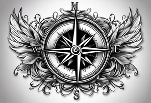 3D Compass with long vines tattoo idea